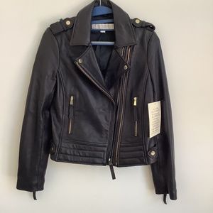 Black leather motorcycle jacket NWT. (S)